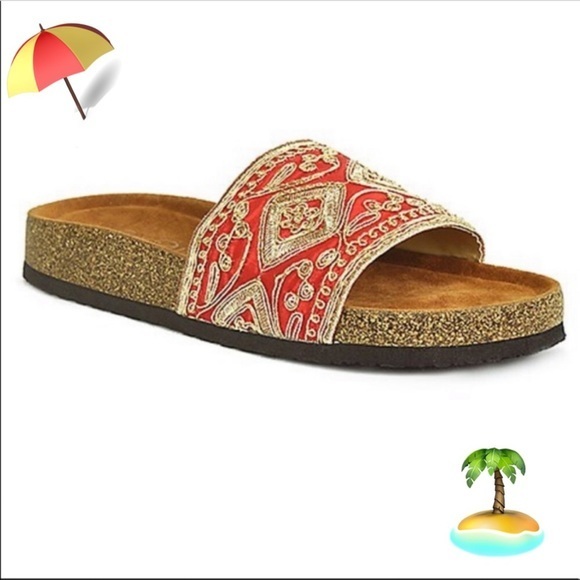 Red embroidered Sandy slide sandal - Picture 1 of 10